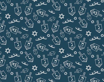 8 Nights, 8 Lights Dreidel Toss Navy C16422-NAVY, 1/2 yard increments