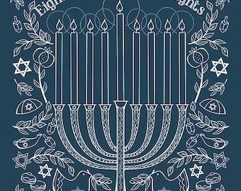 8 Nights, 8 Lights Happy Hanukkah Panel P16424-PANEL