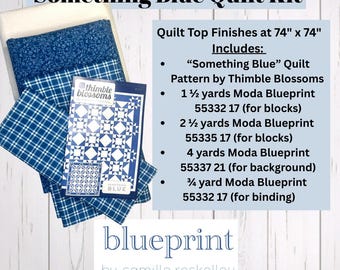 Something Blue Quilt Kit, Blueprint Fabric by Camille Roskelley for Moda Fabrics, Quilt Top (Finished Size 74" x 74") plus binding