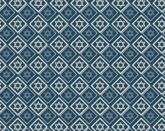 8 Nights, 8 Lights Star of David Navy C16423-NAVY, 1/2 yard increments