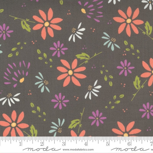 Seashore Drive Bliss Floral Abstract Floral Daisy Charcoal by Sherri and Chelsi for Moda Fabrics 37620 38, 1/2 yard increments