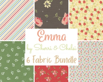 Emma 6 fabric Curated Half Yard and Fat Quarter Bundles by Sherri and Chelsi for Moda Fabrics