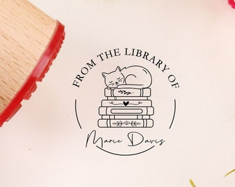 From The Library Of, Personalized Library Stamp, Cute Cat Rubber Stamp, Personalized Logo Stamps, Wedding Invitations, Gift For Booklover