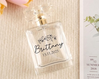 Personalized Empty Perfume Bottle, Custom Wedding Logo Design, 50ml Glass Refillable Perfume Bottle, Bridesmaid Gift, Wedding Gifts