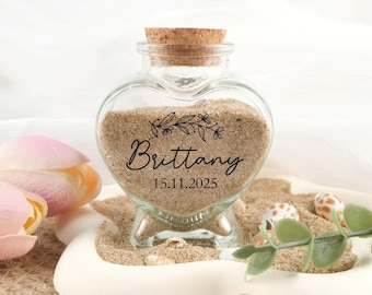 Custom Heart Honeymoon Sand Bottle, Personalized Honeymoon Gifts, Custom Sand Jar, Engagement Sand Bottle, Wedding Bridal Shower Bottle