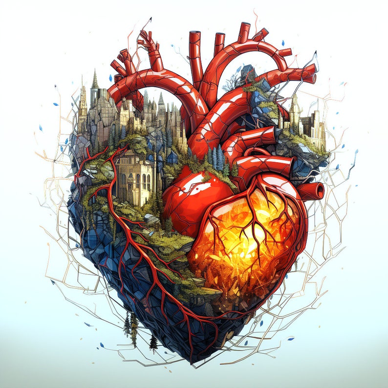 Anatomical Heart Printable Organ Drawing Heart Poster Dark - Etsy