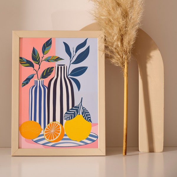 Citrus Wall Art Home Docor Poster, Gestreifte Vase,  Prnitable, Download Poster