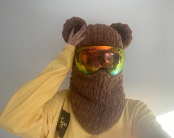 Teddy Balaclava,Custom Balaclava,Animal Balaclava, Personalized Gift, Christmas Gift, Ski Helmet Protector,Crochet Balaclava,Ski Balaclava