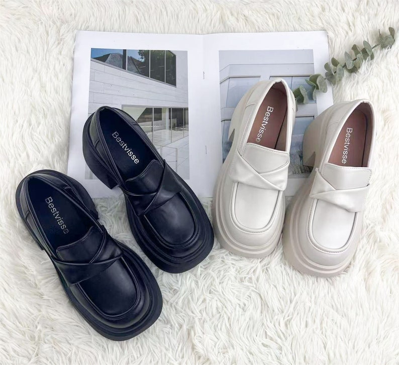 New Retro Mary Jane Shoes, College Style Black Leather Shoes,thick