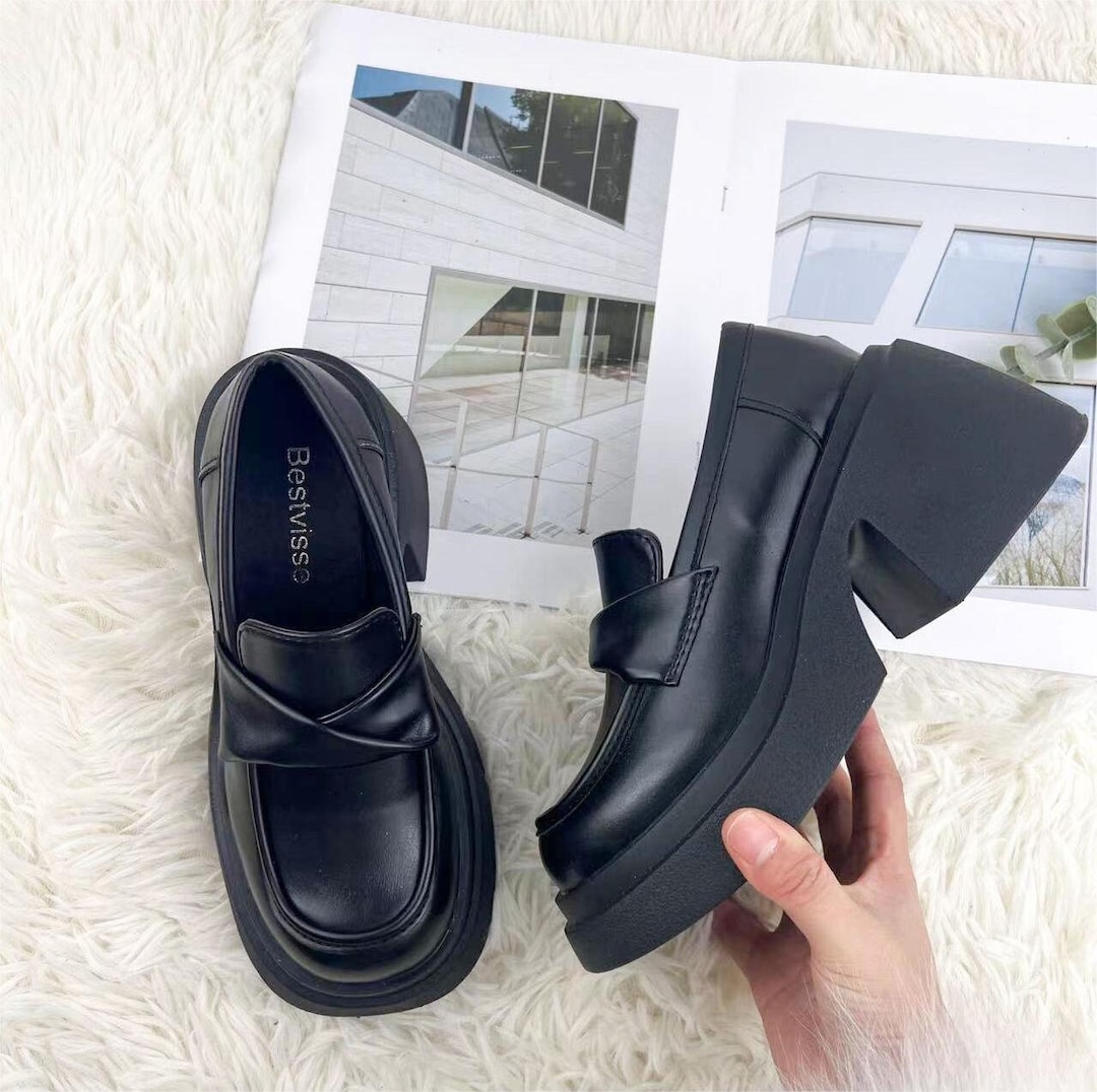 New Retro Mary Jane Shoes, College Style Black Leather Shoes,thick