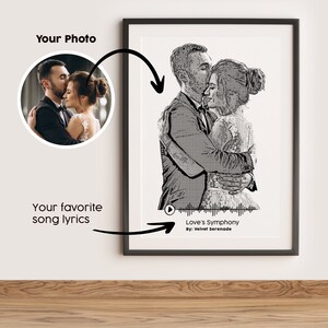 Letras de canciones de boda con foto Canción favorita personalizada del primer baile, estilo de arte pixelado/vectorial, regalo personalizado del primer aniversario.