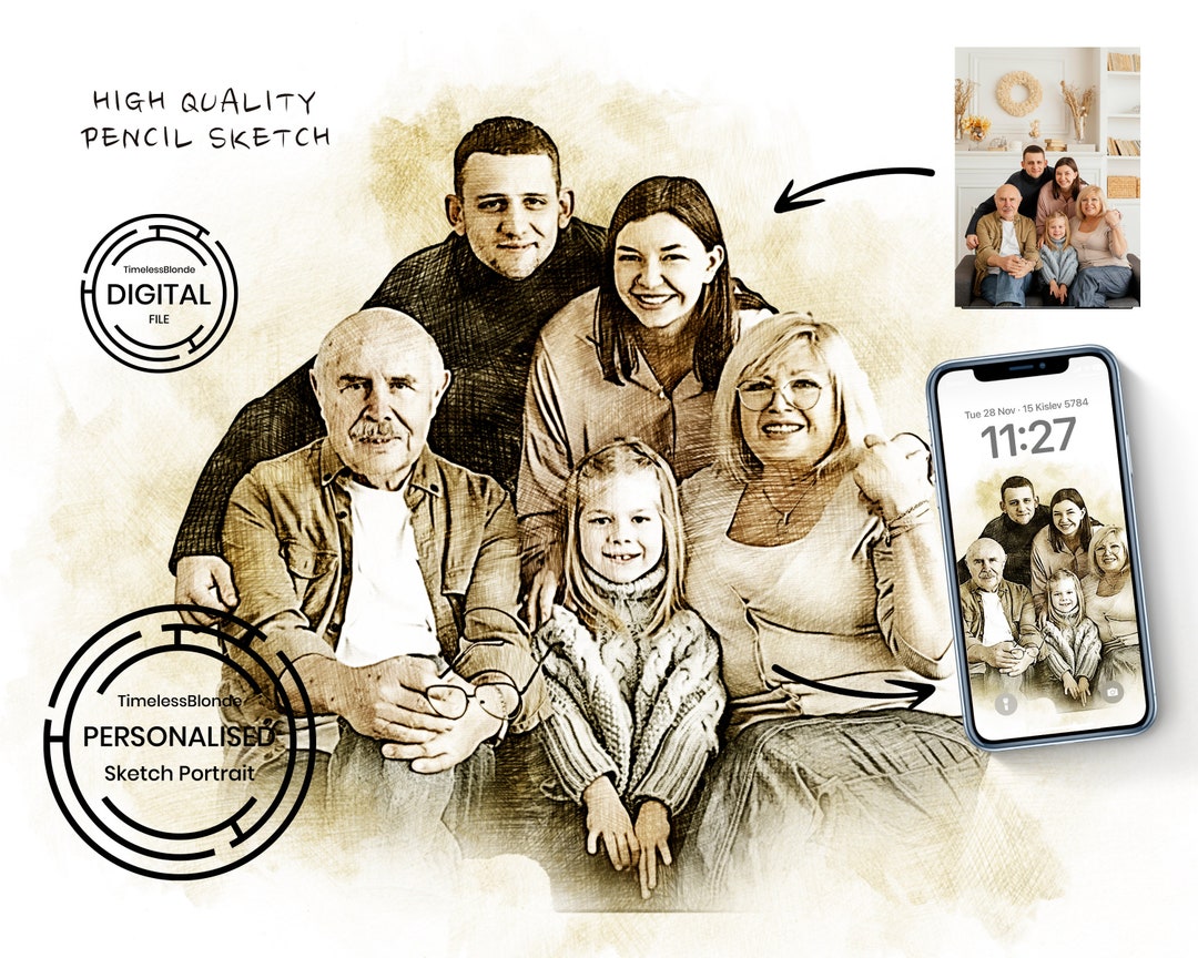 Family Portrait Sketch From Photo Custom Pencil Drawing for Your — free download