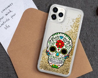 Calavera Liquid Glitter iPhone Case: Bones Skeleton Art Cover for iPhone