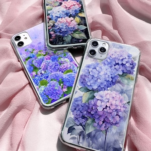 Custodia per telefono Hortensia Custodia ortensia Custodia floreale blu per iPhone 16Pro 15 14 13 12 11 Pixel 9 8 7A 6A Samsung S25 S24fe S24 S23fe S22 A34