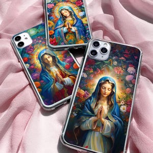 Jungfrau Maria Handyhülle Devotion Cover Sacred Case für iPhone 16 Pro 15 14 Pro 13 12 11 Pixel 9 Pro 8 7A Samsung S25 S24 FE A16 A26 A36 A56