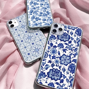 Blaue Keramik Handytasche Porzellan Cover Portugiese Azulejo Case für iPhone 16 15Pro 14 13 12 11 Pixel 9 8 7A 6 Samsung S25 S24fe S23 S22 A16