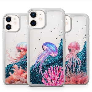 Jellyfish Liquid Phone Case Unterwasser Glitter Cover Sea Creature Case für iPhone 15 Pro 15 Pro Max 15 Plus iPhone 14 13 12 11 SE