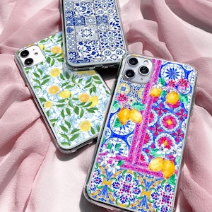 Siciliaanse Telefoon Case Mediterrane Cover Citroenen Case Blauwe tegel Cover voor iPhone 16Pro 15 14 13 12 Pixel 9 8 7A Samsung S25 S24fe S23 A16 A26