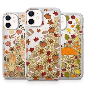 Custodia per telefono liquida con foglie autunnali, cover glitterata ritagliata, cover glitterata antipioggia per iPhone 15, 15 Pro, 15 Pro Max, 15 Plus, iPhone 14, 13, 12, 11