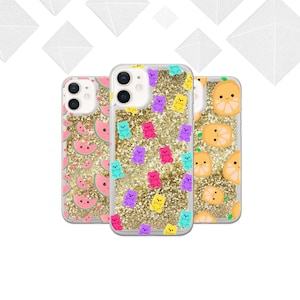 Gummy bears Liquid Phone Case Adorable treats Fun food Glitter Cover for iPhone 15 15 Pro 15 Pro Max 15 Plus iPhone 14, 13, 12, 11, SE
