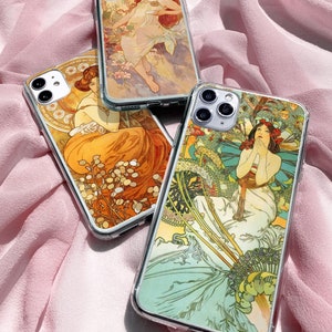 Mucha Handyhülle Poster Cover Nouveau Case Feminine Geschenkhülle für iPhone 16 15Plus 14 13 12 11 Pixel 9 8 7A 6A Samsung S25 S24 S23fe A55