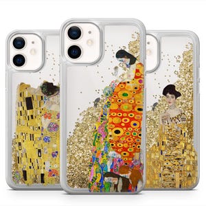 Gustav Klimt Liquid Phone Case Modernism Glitter Cover Classic Artist Case for iPhone 15 15 Pro 15 Pro Max 15 Plus iPhone 14 13 12 11 SE