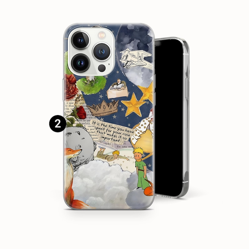 Puede incluir: Una funda transparente para tel&eacute;fono con un dise&ntilde;o de collage inspirado en "El Principito". El dise&ntilde;o incluye un zorro, el Principito, estrellas y el texto "Es el tiempo que has dedicado a tu rosa lo que la hace tan importante."