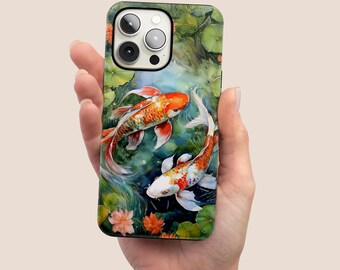 Koi Fish Tough Phone Case Japanese Cover Lucky Case for iPhone 17 Pro, 16e, 15, 14, Samsung S25Fe, S24Fe, S23, A16, Pixel 10Pro XL, 9Pro, 8