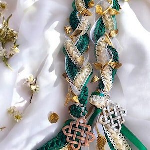 Handfasting Cord Celtic Handfasting Cord Green gold Handcord for Pagan Wedding, Handmade wedding Handfasting Cord gold , Unique wedding cord