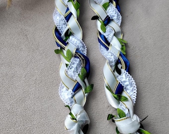 Personalized Handfasting Cord, Tradition Celtic Wedding Cord, Green Hand fasting, Celtic Handfasting Cord Blue, White, Green Satin Ribbon