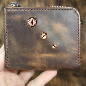 Leder Reißverschluss mit Augen | Sechs-Augen-Monster Geldbörse | Handgefertigte Italienische Leder Geldbörse | Card Cash Münzhalter | Geschenk für Ihn