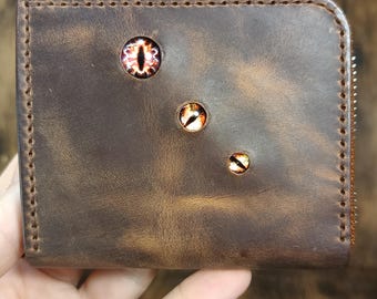 Leather Zipper Wallet with Eyes | Six-Eyed Monster Wallet | Handmade Italian Leather Coin Purse | Card Cash Coin Holder | Gift for Him