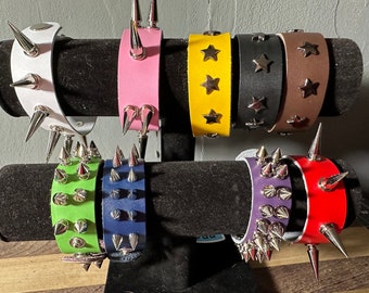 LeatherByC Fashionable Real Leather Spiked or Studded Cuffs for Edgy Styling