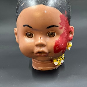 BabyHeadsByC OOAK Candyman Baby Doll Head – 4” Horror Decor, Creepy Cult Movie Art, Handmade Miniature Horror Prop, Halloween Decor