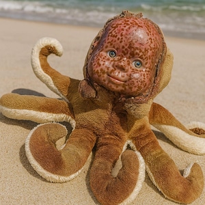Creepy Baby Doll Octopus | 8&quot; Horror Plush | OOAK Stuffed Animal Doll Hybrid | Gothic Nursery Decor | Haunted Oddity Art or Halloween Gift