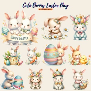 Easter Day clipart, Easter Day Watercolor Clipart, Easter Day Collection, Holiday Graphic PNG, Easter Bunny, Uniq Easter Bunny