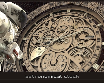 Horloge astronomique unique assemblée à la main - un cadeau de luxe avec un design steampunk avec un diamètre de 35 cm/13,78 pouces