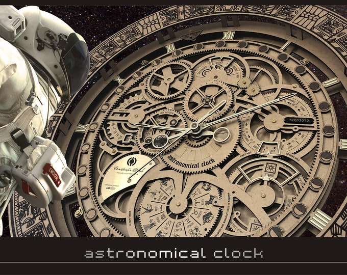 Hand Assembled Unique Astronomical Clock - a Luxury gift with steampunk design with  35cm/13.78 inch diameter