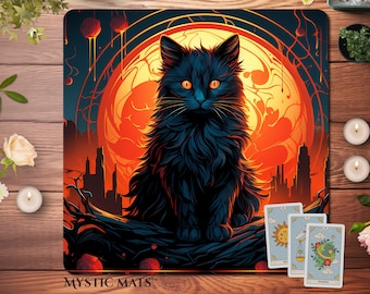 Black Cat Tarot Cloth, Dark academia Tarot reading Cloth, Gothic altar cloth, oracle mat, Lenormand cloth, Witchcraft, Esoteric, witchy