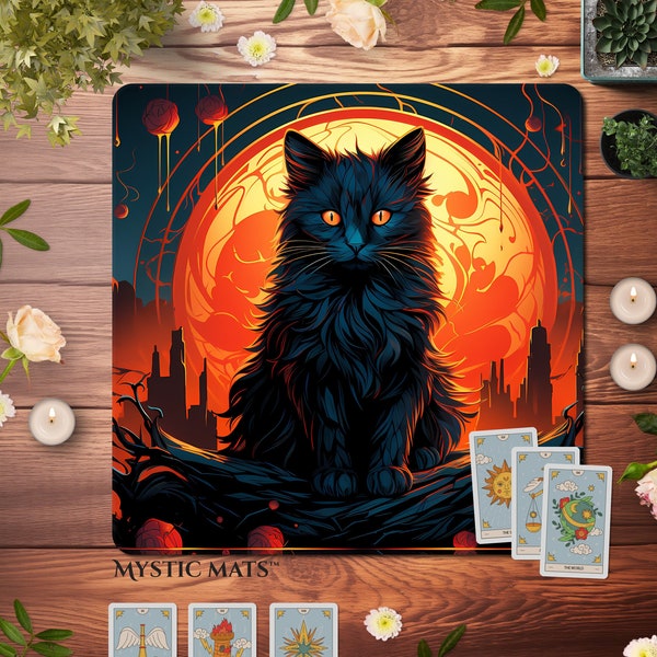 Black Cat Tarot Cloth, Dark academia Tarot reading Cloth, Gothic altar cloth, oracle mat, Lenormand cloth, Witchcraft, Esoteric, witchy