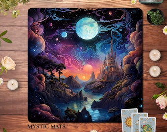 Fantasy Castle Non-slip Tarot reading Cloth, Gothic Oracle Lenormand card Cloth, Night sky Altar Cloth, Mystic Mat - "Mystic Twilight"