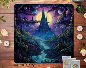 Purple Castle Non-slip Tarot reading Cloth, Witchy Gothic Oracle Lenormand card Mat, Dark Academia tarot cloth - *Twilight Dreamscape*