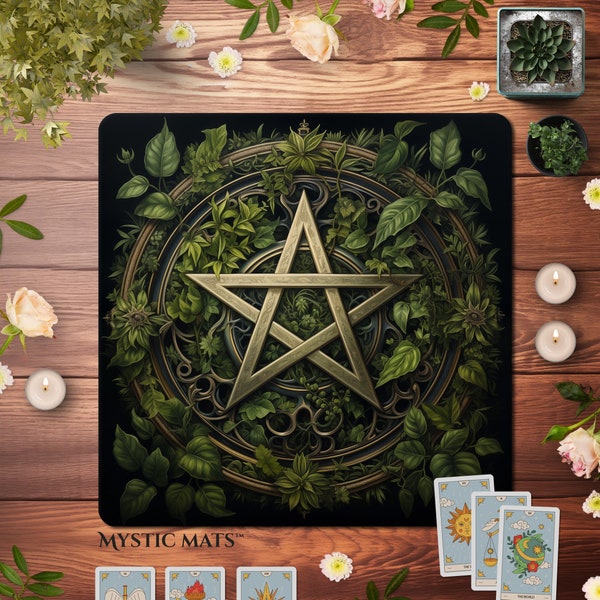 Pentagram star Non-slip Tarot reading Cloth, Witchy Gothic Wicca Oracle Lenormand card Mat, Cottagecore Dark Academia tarot cloth