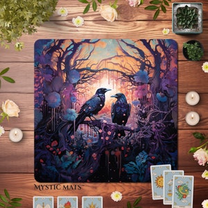 Linge de lecture de tarot antidérapant gothique corbeau, tapis de cartes corbeau sorcière wicca Oracle Lenormand, tissu de tarot Académie sombre - * rêverie de Ravenwood *