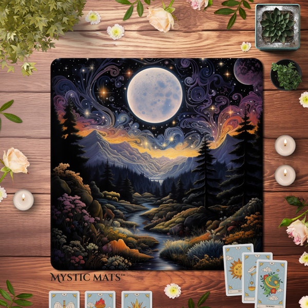 Lunar Astrology Non-slip Tarot reading Cloth, Full moon card Mat, Celestial Lenormand oracle witch accessories, modern wicca magic gift,