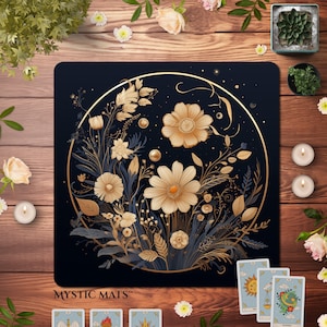 Panno per lettura tarocchi floreale antiscivolo, tappetino per carte Witchy Gothic Oracle Lenormand, panno per tarocchi Dark Academia - *Golden Enigma*