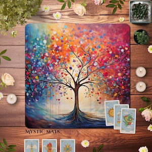 Tree of Love Tarot Cloth, Tarot reading Cloth, Celestial altar cloth, Dark Academia oracle mat, Witchcraft, Esoteric, ritual, gothic