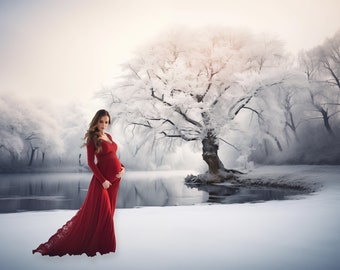 8 Digital photo backgrounds, landscapes with snow, ideal pregnancy photo, Photoshop montage