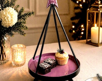 Handgemaakte sterrentaartvorm: moderne roze en zwart metalen dessertdisplay