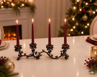 Handmade Floral Candelabra, Vintage Iron Multi-Arm Candle Holder, Luxury Table Decor